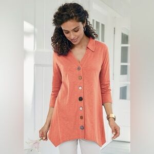 Soft Surroundings Danielle Button Top Tunic Women’s XS Coral 3/4-Sleeve